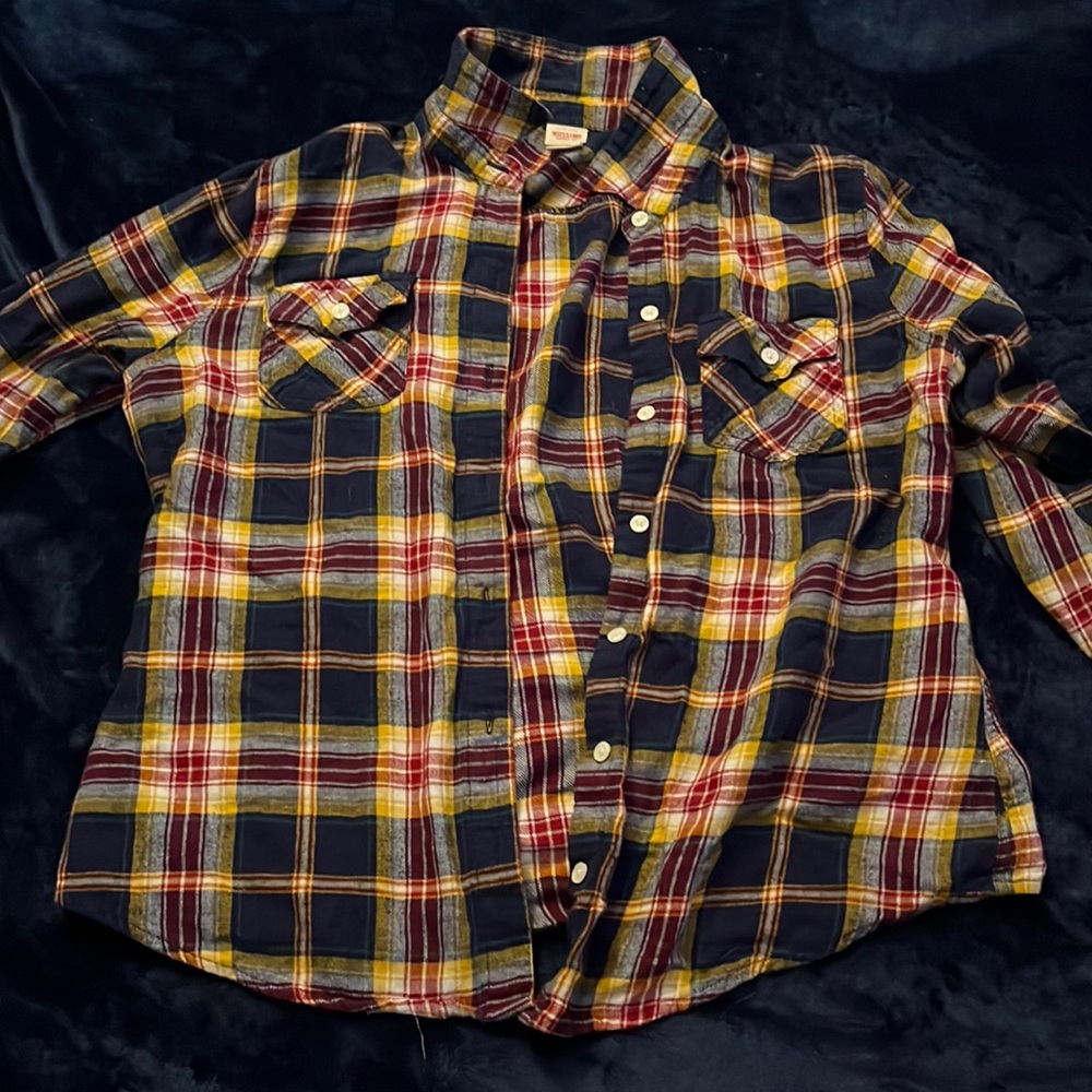 Mossimo Flannel, Navy Blue/ Red/ Yellow, XL but fits smaller